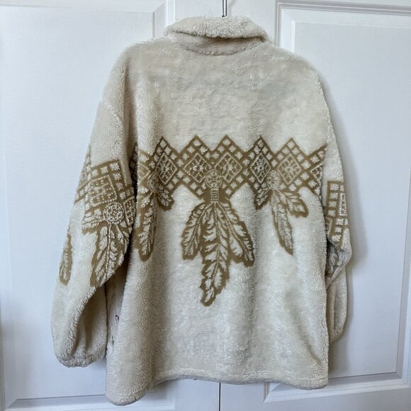Vintage Milton Funwear Fleece Cardigan Womens Cream Beige Fleece SW Faux Fur - Picture 6 of 9